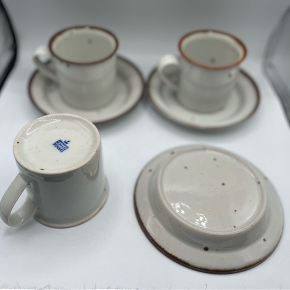 Vtg Dansk 4 Sets Mugs Cups Saucers Sandstone Brown Band NIELS REFSGAARD Denmark - Picture 6 of 9